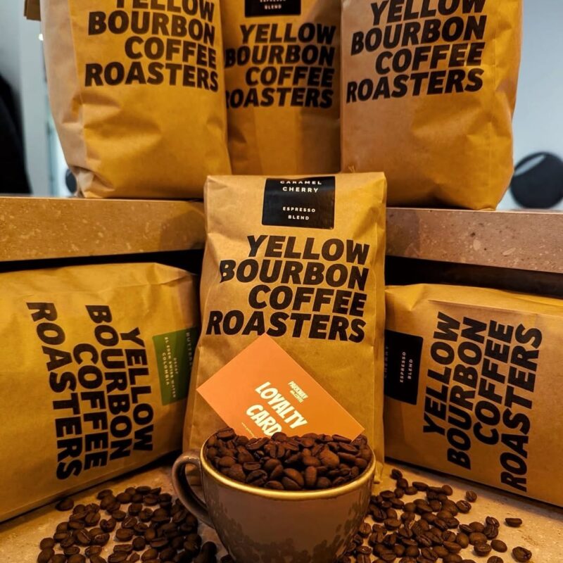 bags of yellow bourbon coffee